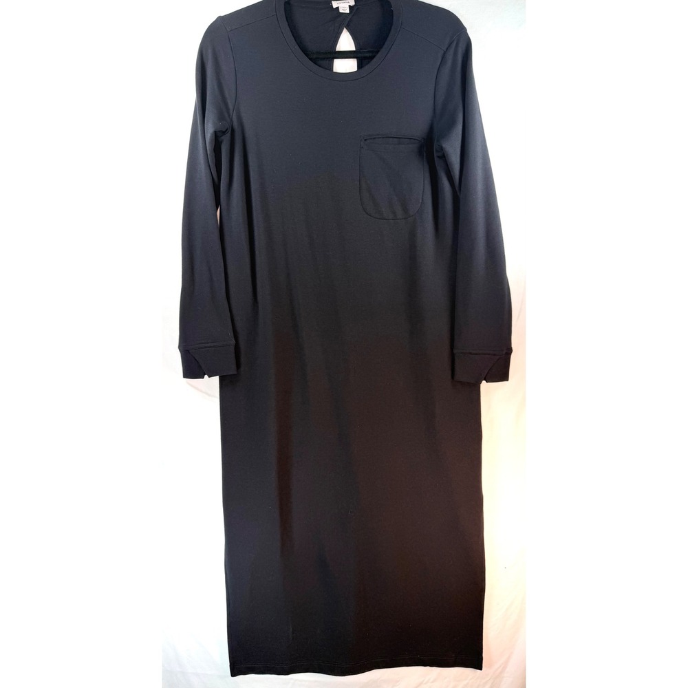 Cuyana Black Pima Cotton Modal Long Sleeve Keyhole Back Midi Dress Small